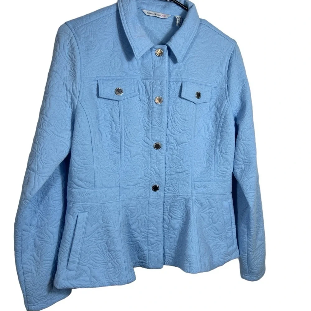 Isaac Mizrahi Live Button-Front Quilted Jacket Baby Blue Women's Size Small